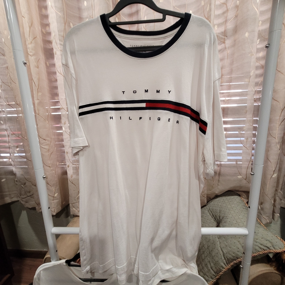 Tommy Hilfiger White Tee with Red and Black Accents